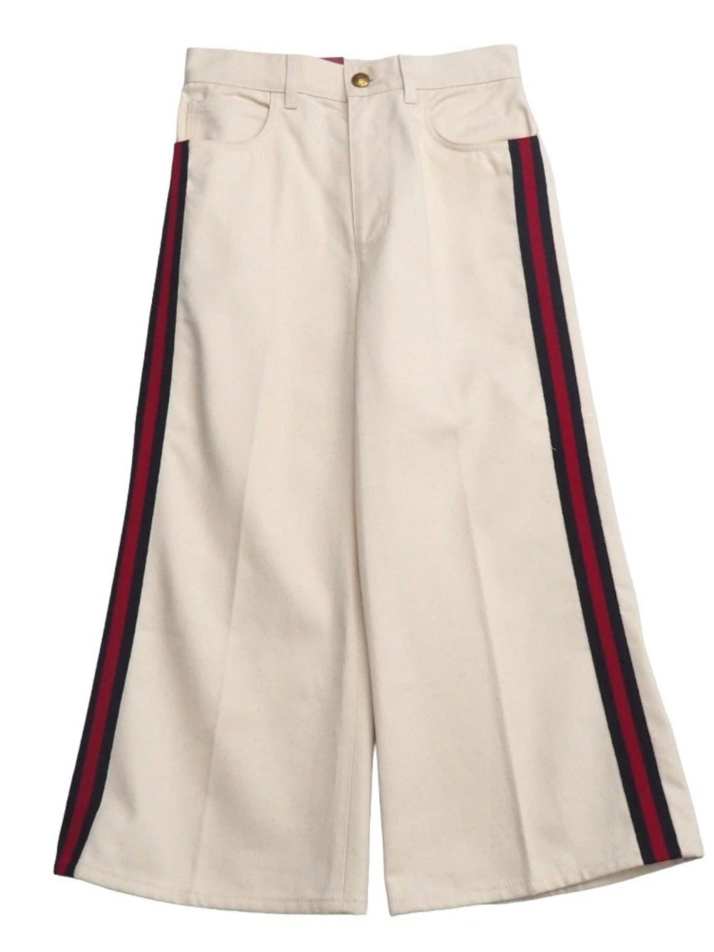 Gucci Wide Leg Ivory Pants with Red & Black Stripe